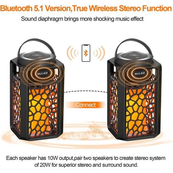 Outdoor Bluetooth 5.1 Speakers LED Flame Speakers 10W TWS Tiki Torch Lantern - Picture 5 of 6